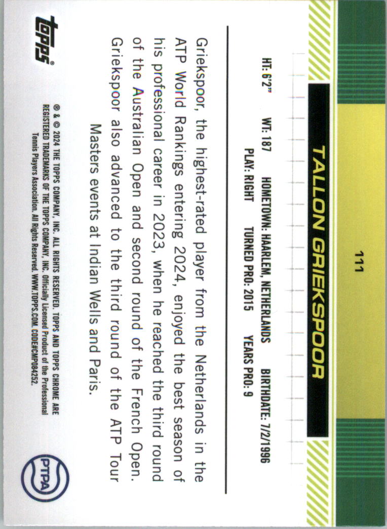 2024 Topps Chrome Tennis Purple Green Refractors Tennis Card Pick (Inserts) - Picture 33 of 49