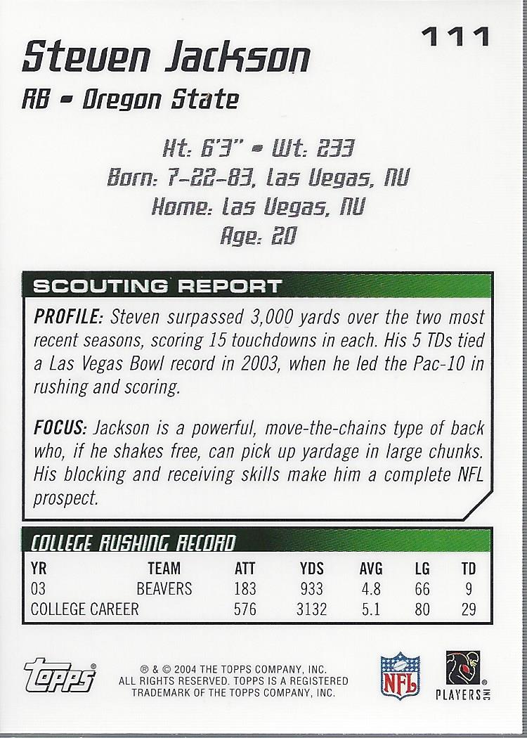 2004 Topps Draft Picks and Prospects Gold Chrome #111 Steven Jackson back image