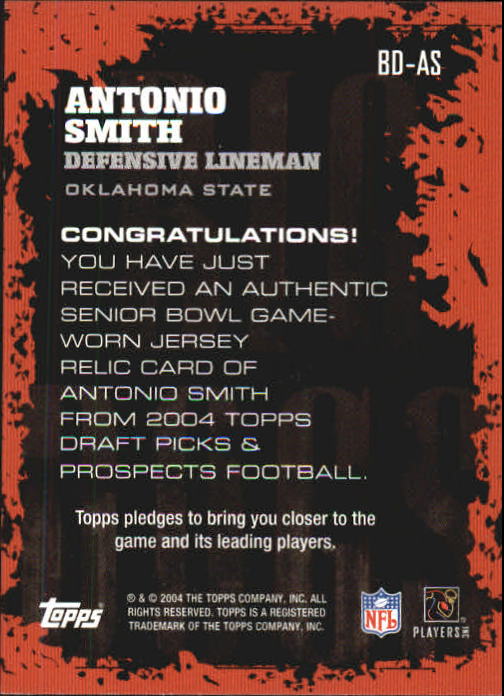 2004 Topps Draft Picks and Prospects Big Dog Relics #BDAS Antonio Smith F back image