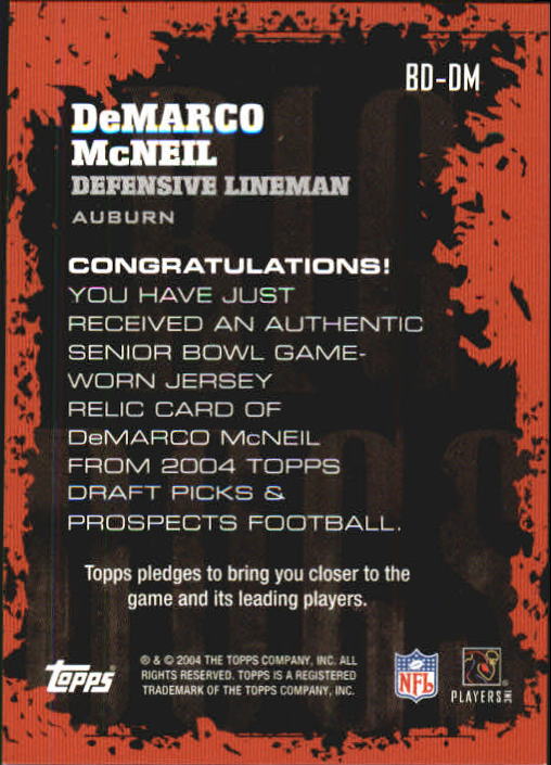 2004 Topps Draft Picks and Prospects Big Dog Relics #BDDM DeMarco McNeil F back image
