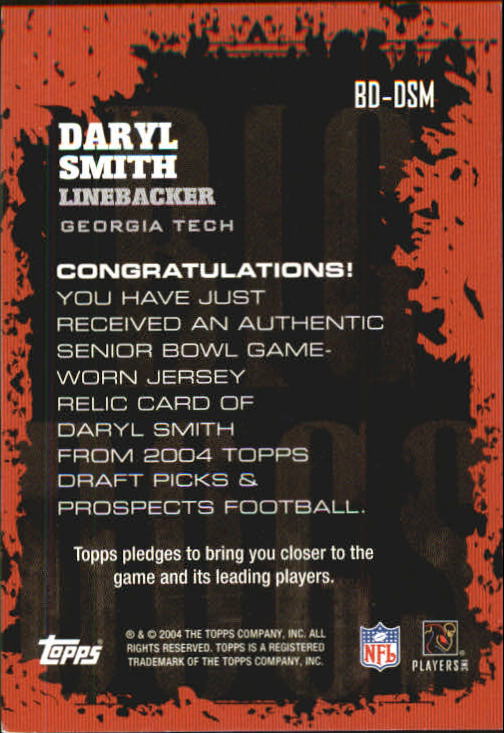 2004 Topps Draft Picks and Prospects Big Dog Relics #BDDS Derrick Strait E back image