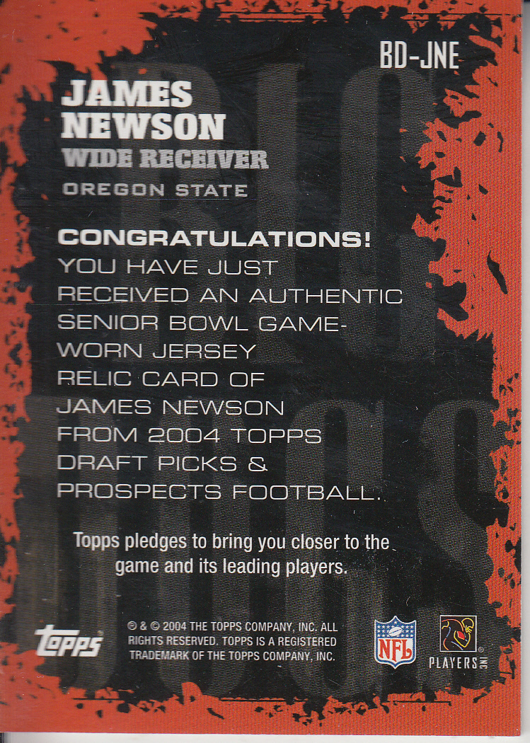 2004 Topps Draft Picks and Prospects Big Dog Relics #BDJNE James Newson E back image