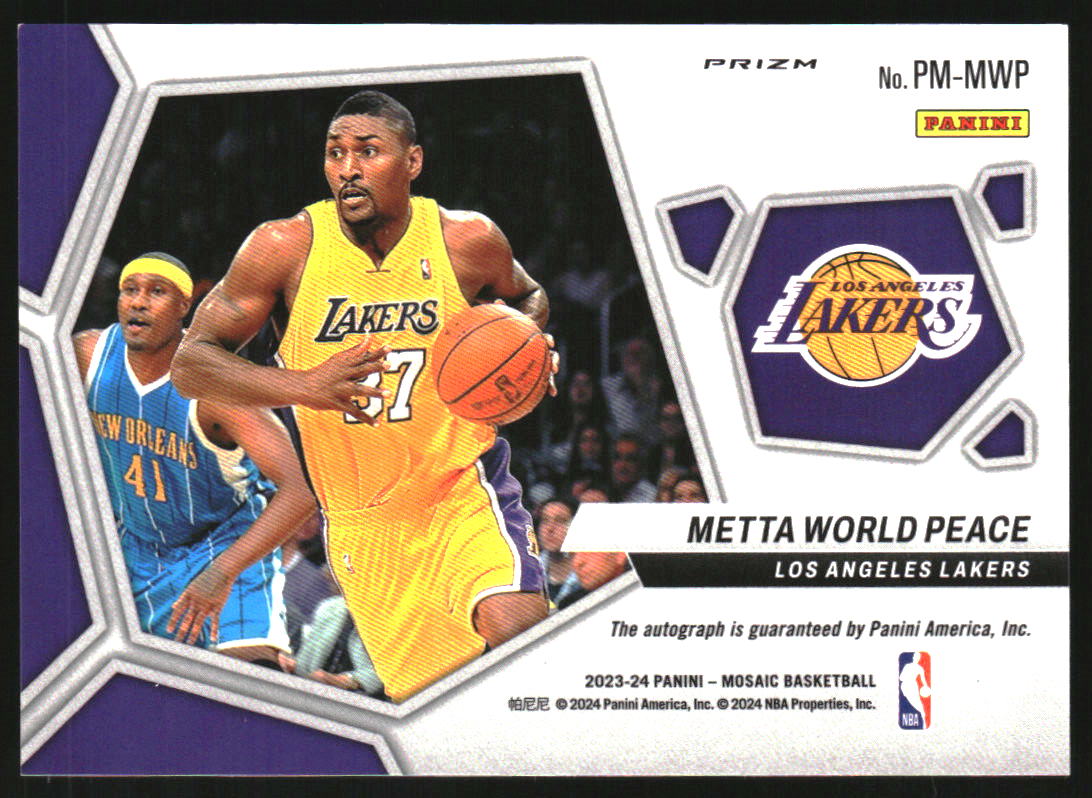 2023-24 Panini Mosaic Pictographs Mosaic Choice #28 Metta World Peace Auto