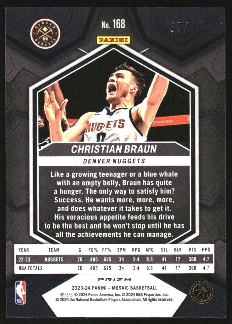 2023-24 Panini Mosaic Mosaic Fast Break Blue #168 Christian Braun