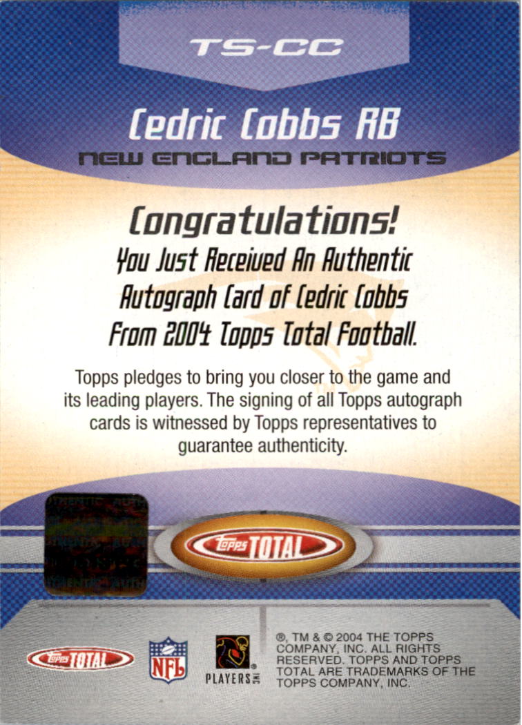 2004 Topps Total Signatures #TSCC Cedric Cobbs C back image