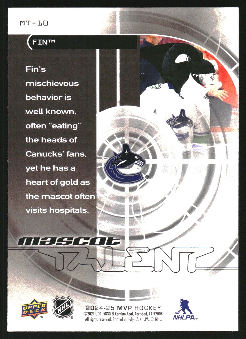 2024-25 Upper Deck MVP Mascot Talent #MT10 Fin The Whale