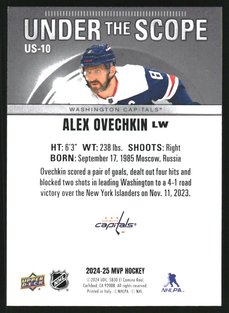 2024-25 Upper Deck MVP Under the Scope #US10 Alex Ovechkin