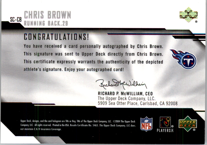 2004 UD Diamond Pro Sigs Signature Collection #SCCB Chris Brown SP back image