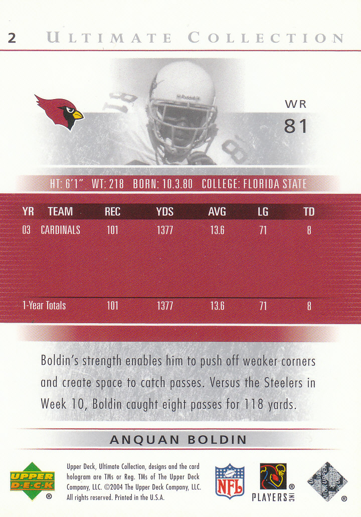 2004 Ultimate Collection (Upper Deck) Football "Main Set" Cards #1 to #135 - Bild 3 von 97