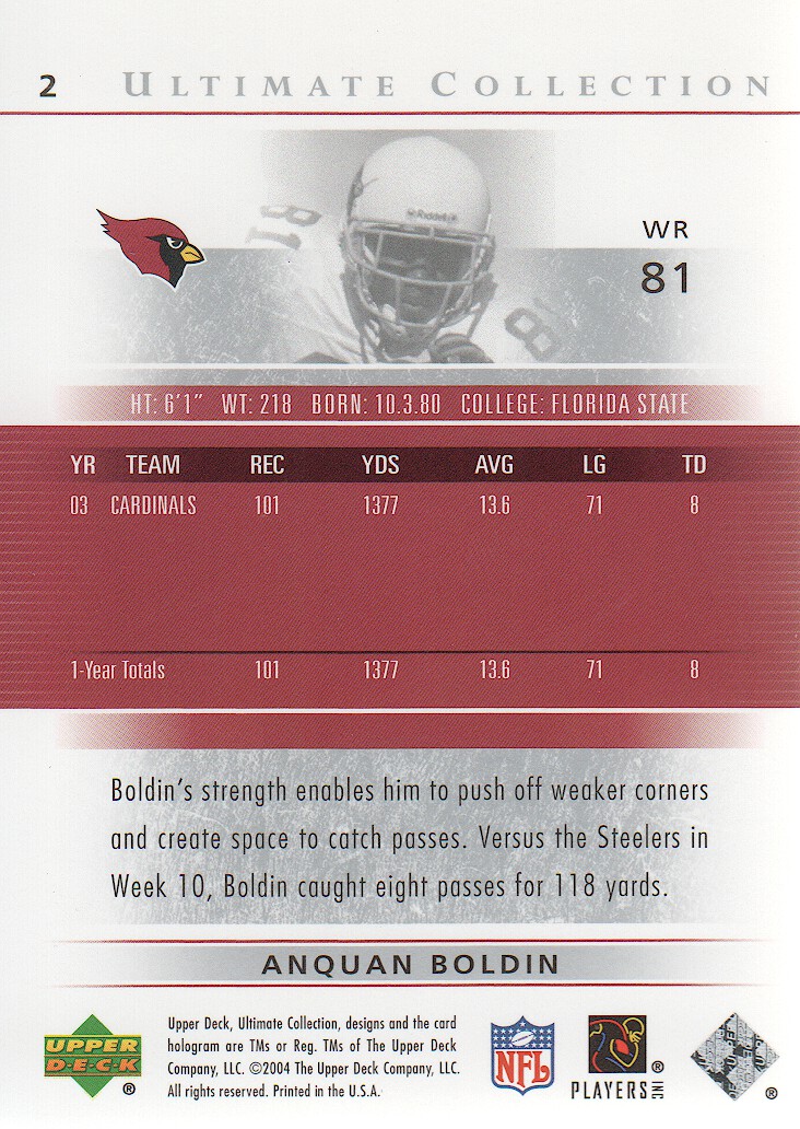 2004 Ultimate Collection #2 Anquan Boldin back image