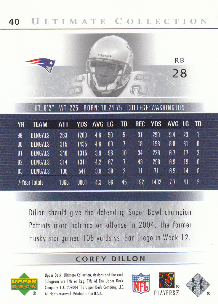 2004 Ultimate Collection (Upper Deck) Football "Main Set" Cards #1 to #135 - Bild 35 von 97