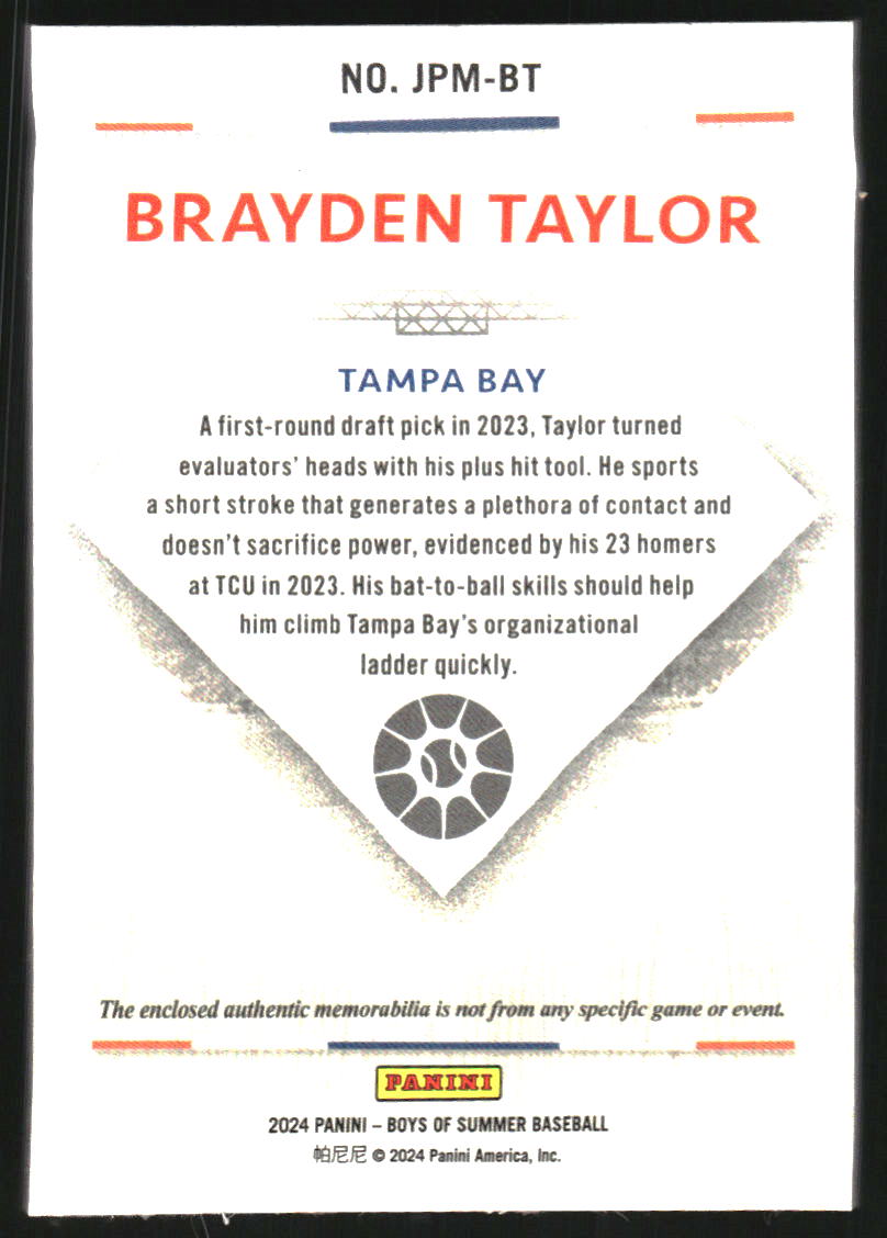 2024 Panini Boys of Summer Jumbo Prospect Materials Holo Silver #22 Brayden Taylor /25
