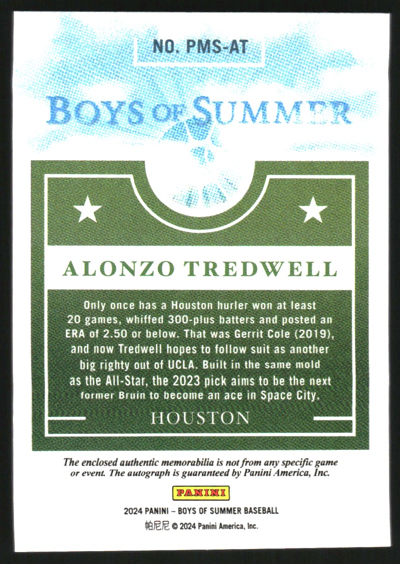 2024 Panini Boys of Summer Prospect Material Signatures #52 Alonzo Tredwell