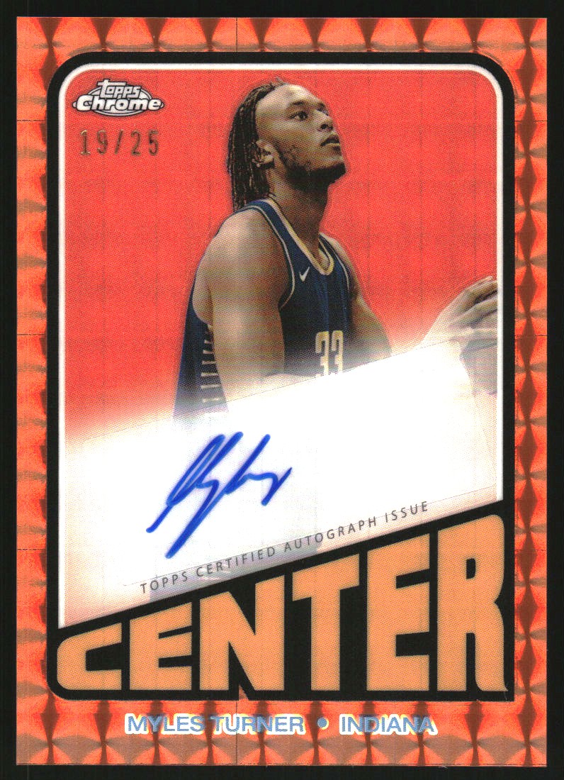 2023-24 Topps Chrome '72 Topps Autographs Orange Geometric Refractors #TAMT Myles Turner