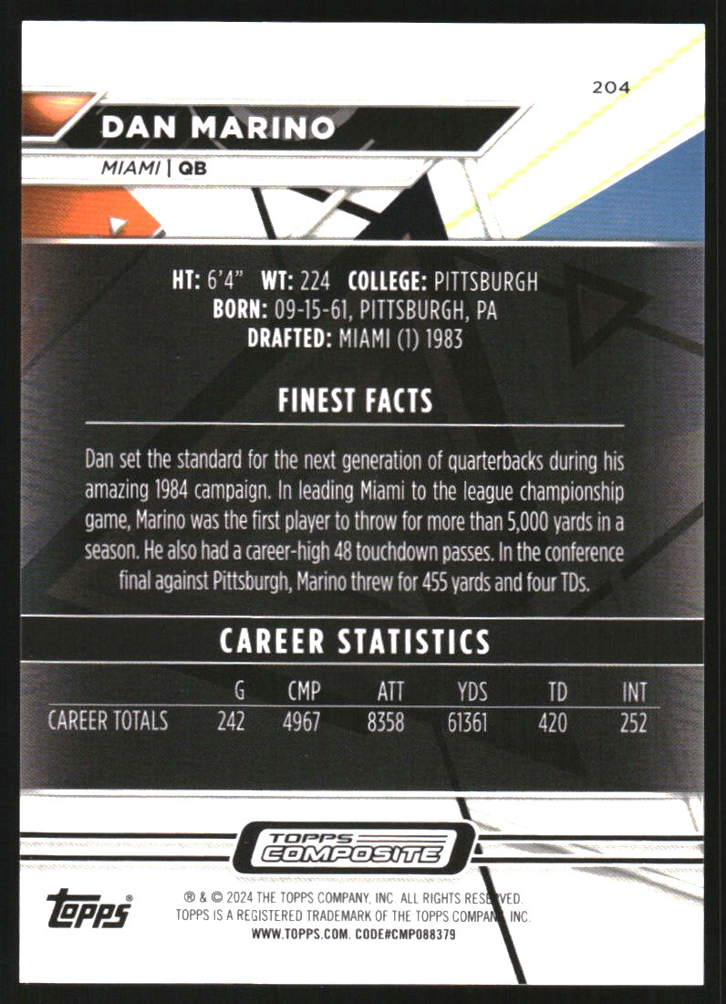 2023 Topps Composite Finest Sky Blue Refractors #204 Dan Marino