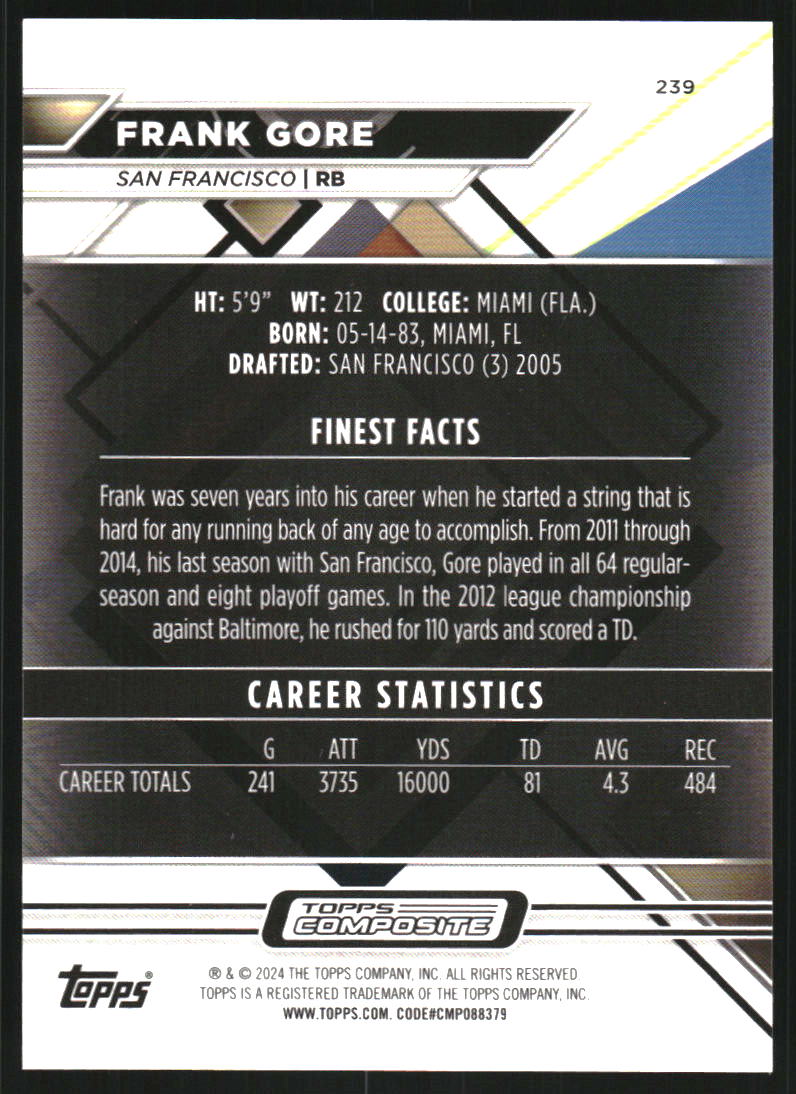 2023 Topps Composite Finest Sky Blue Refractors #239 Frank Gore