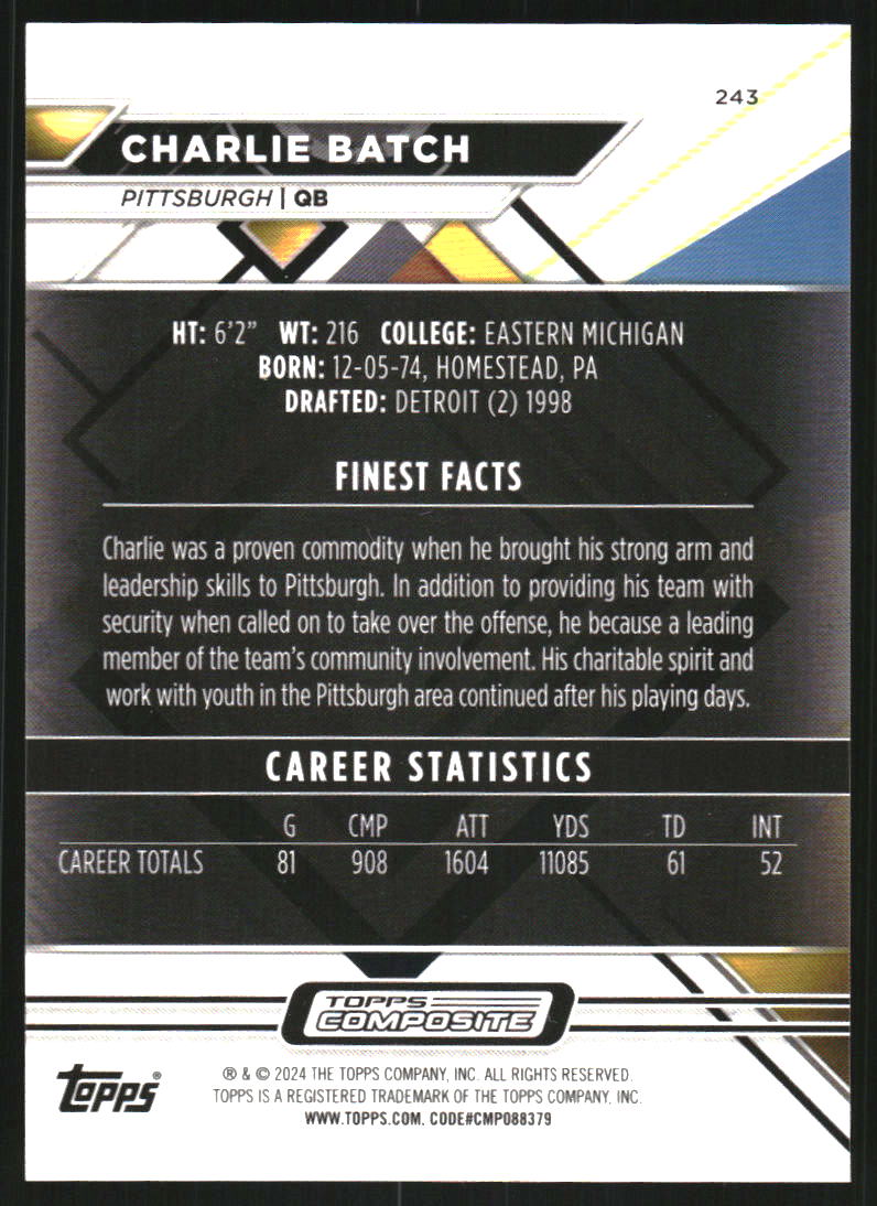 2023 Topps Composite Finest Sky Blue Refractors #243 Charlie Batch