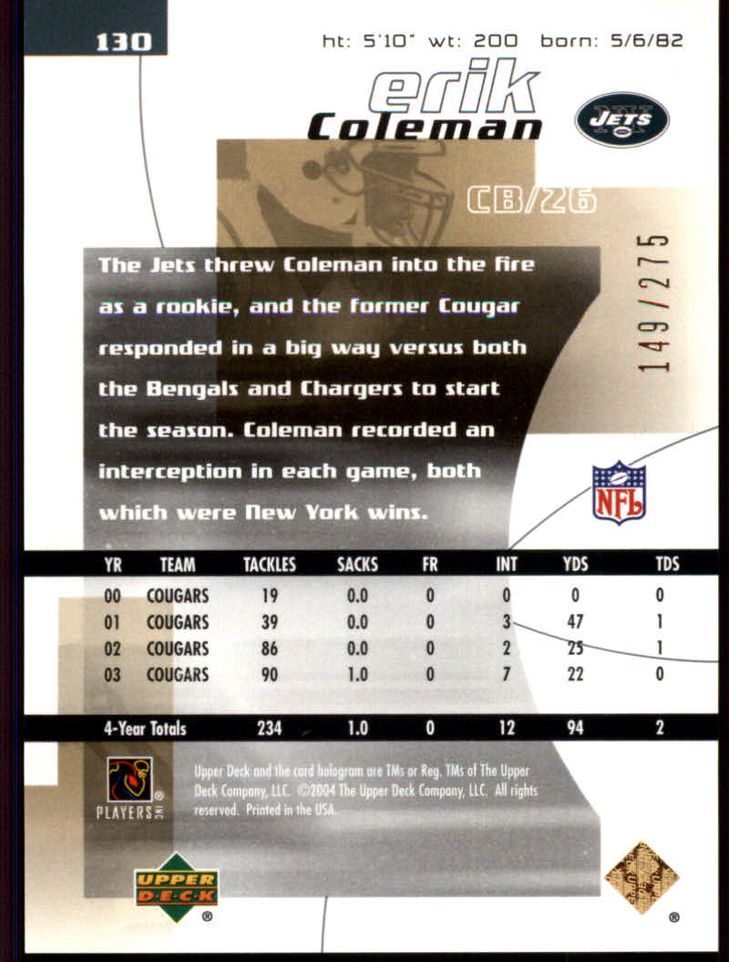 2004 Finite HG (Upper Deck) Football "Main Set" Cards #1 to #260 - Picture 217 of 277