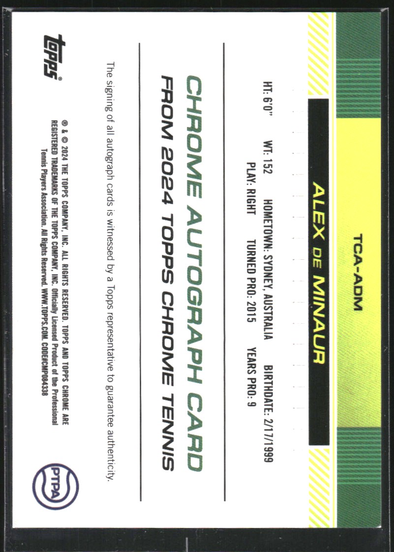 2024 Topps Chrome Sapphire Edition Autographs #TCAADM Alex de Minaur