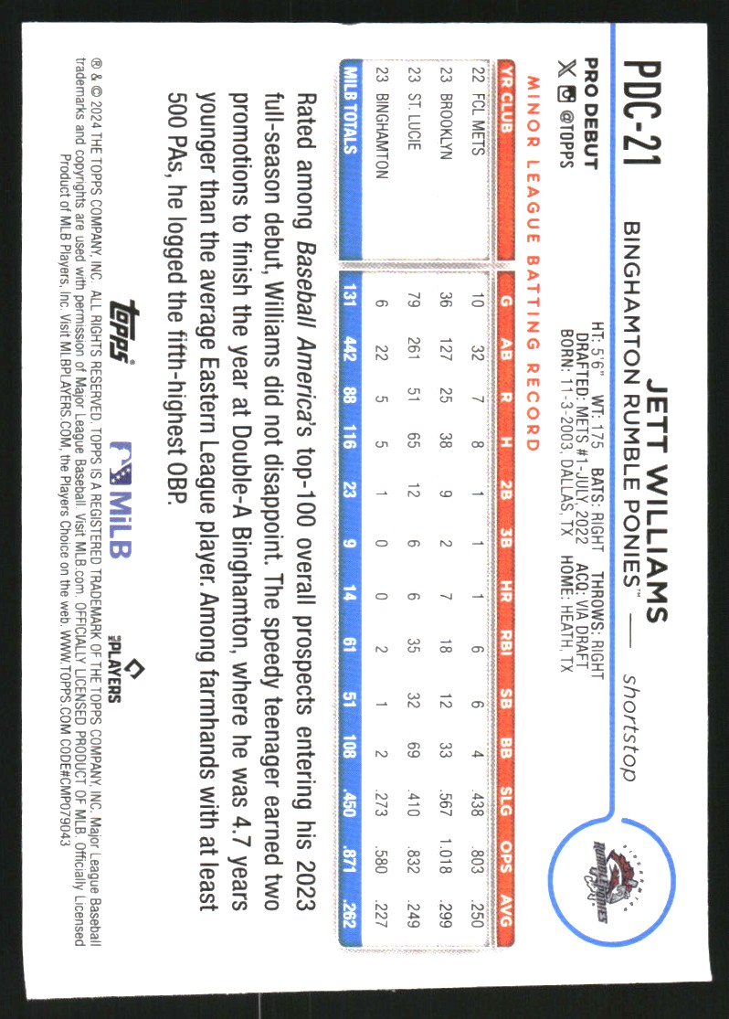 2024 Topps Pro Debut Chrome #PDC21 Jett Williams