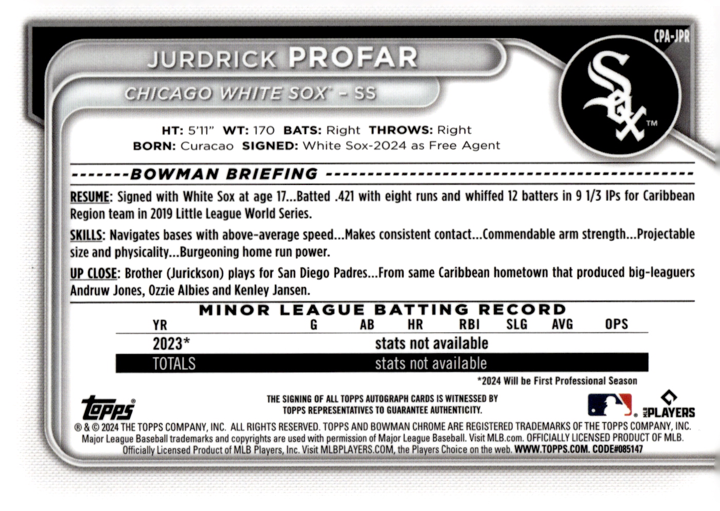 2024 BOWMAN CHROME PROSPECT AUTOGRAFI BASEBALL SINGOLI ASSORTITI U-PICK - Foto 17 di 25