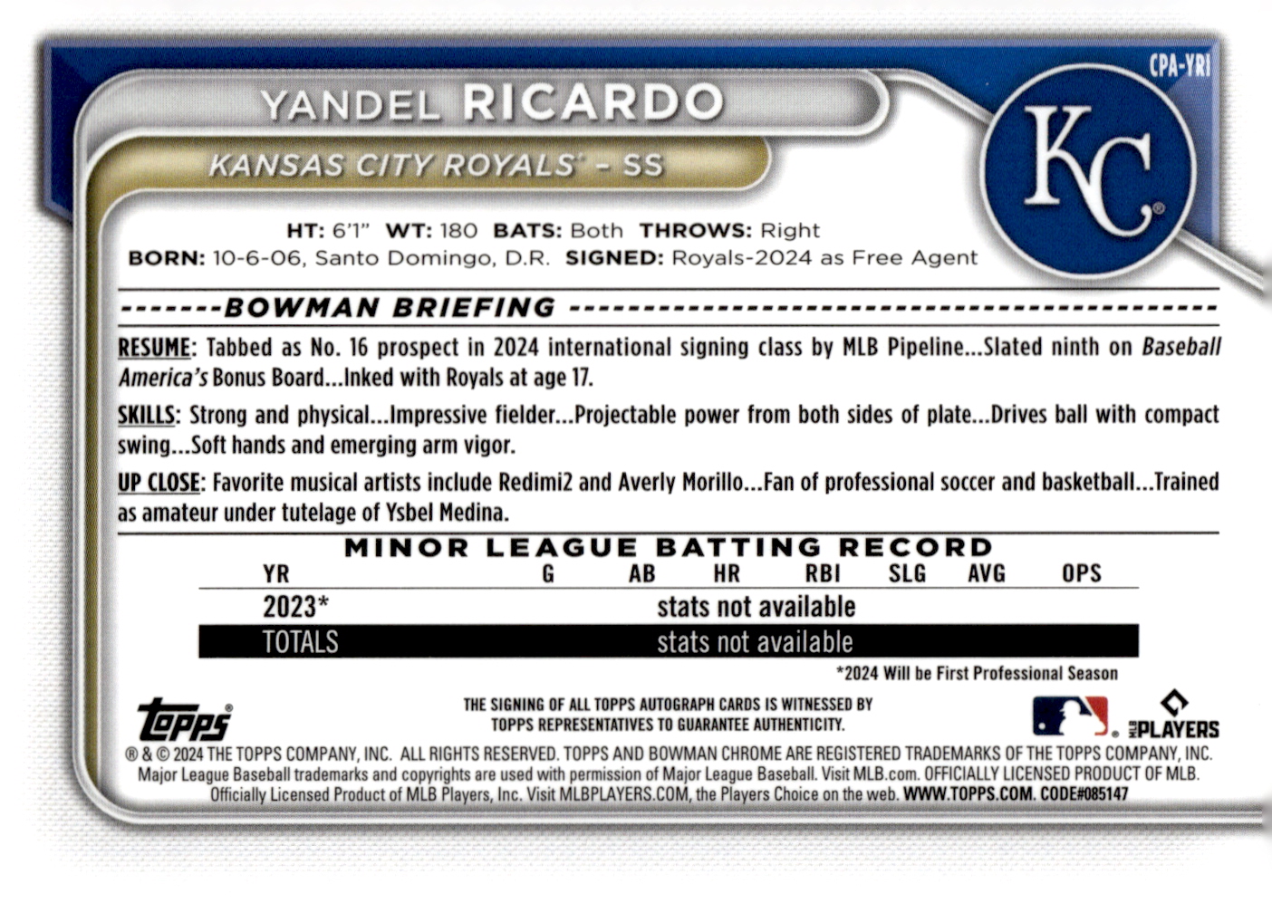 2024 BOWMAN CHROME PROSPECT AUTOGRAFI BASEBALL SINGOLI ASSORTITI U-PICK - Foto 25 di 25