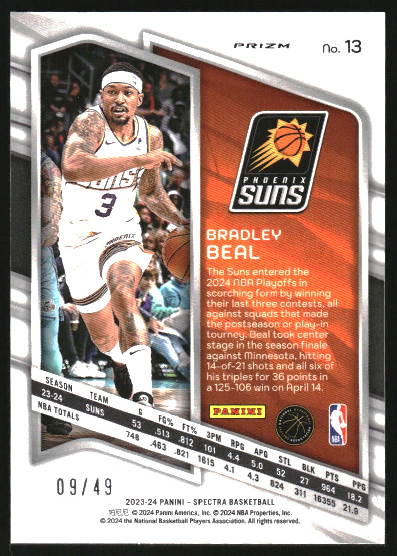 2023-24 Panini Spectra Astral #13 Bradley Beal/49