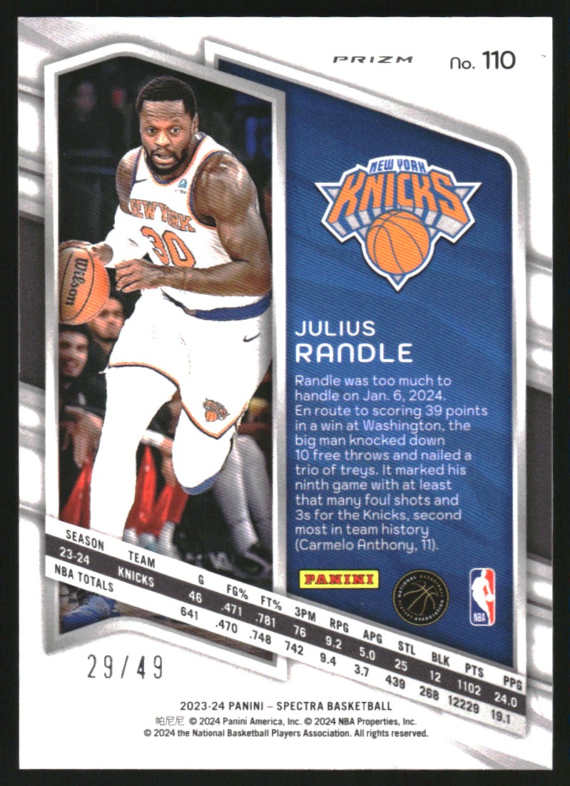 2023-24 Panini Spectra Astral #110 Julius Randle/49