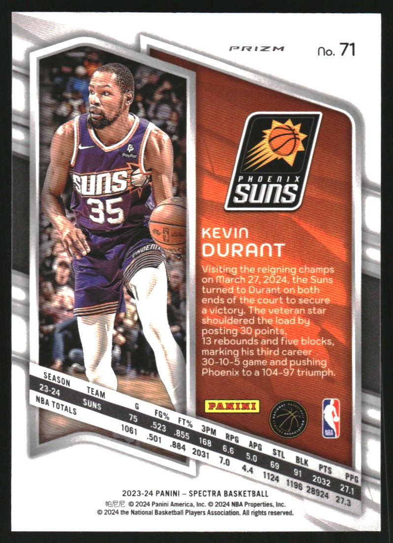 2023-24 Panini Spectra Menagerie #71 Kevin Durant