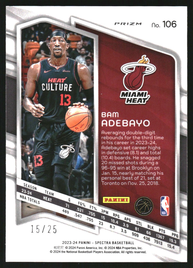 2023-24 Panini Spectra Meta #106 Bam Adebayo on Fanatics Collect