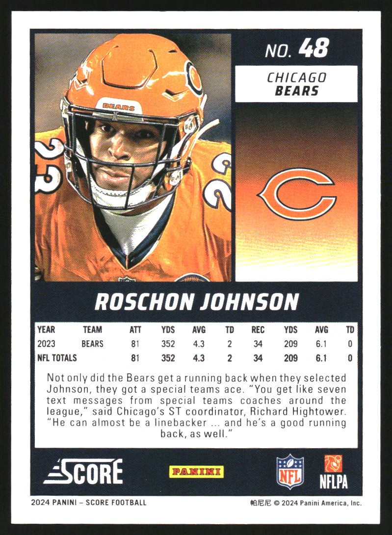 2024 Score 48 Roschon Johnson NMMT Burbank Sportscards Beckett