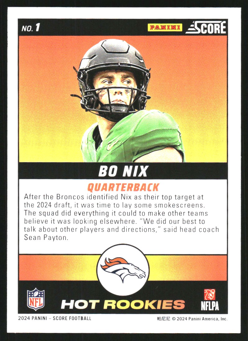 2024 Score Hot Rookies #1 Bo Nix
