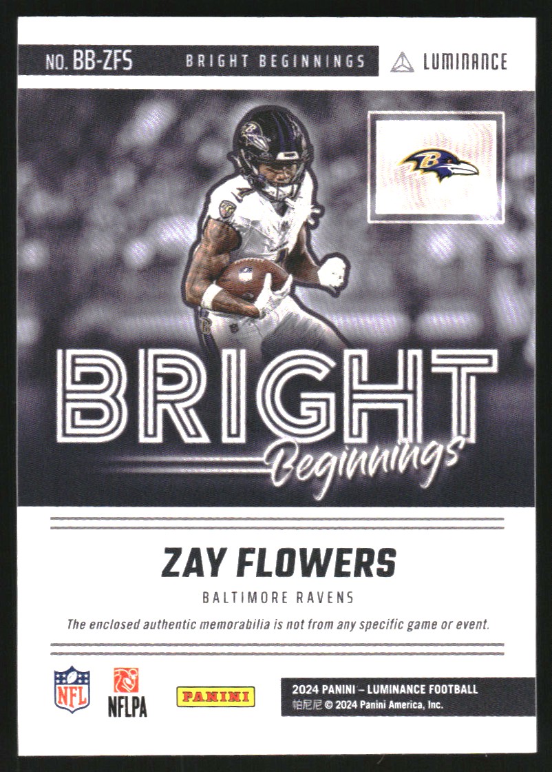 2024 Panini Luminance Bright Beginnings Jerseys Gold #11 Zay Flowers