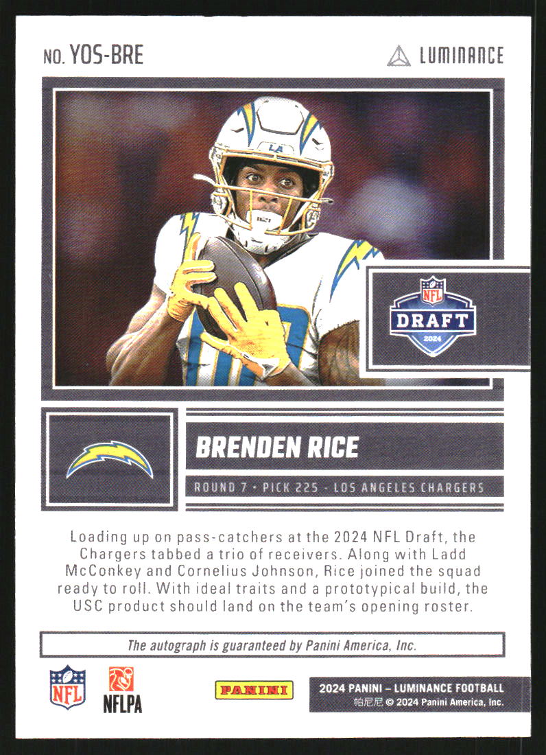 2024 Panini Luminance Year One Signatures #42 Brenden Rice Auto