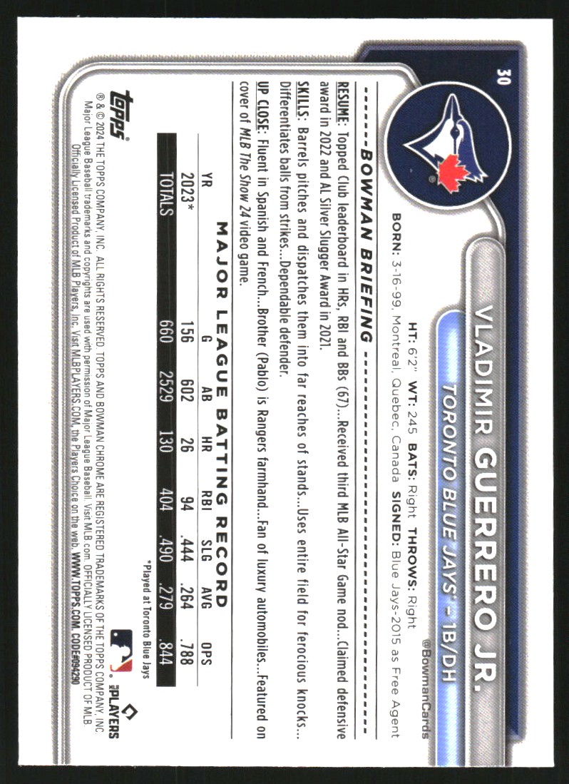 2024 Bowman Chrome Mega Box #30 Vladimir Guerrero Jr.