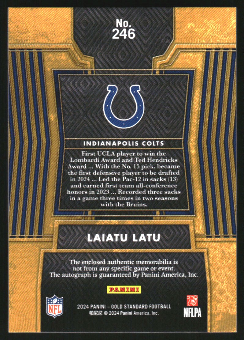 2024 Panini Gold Standard 246 Laiatu Latu JSY AU NMMT