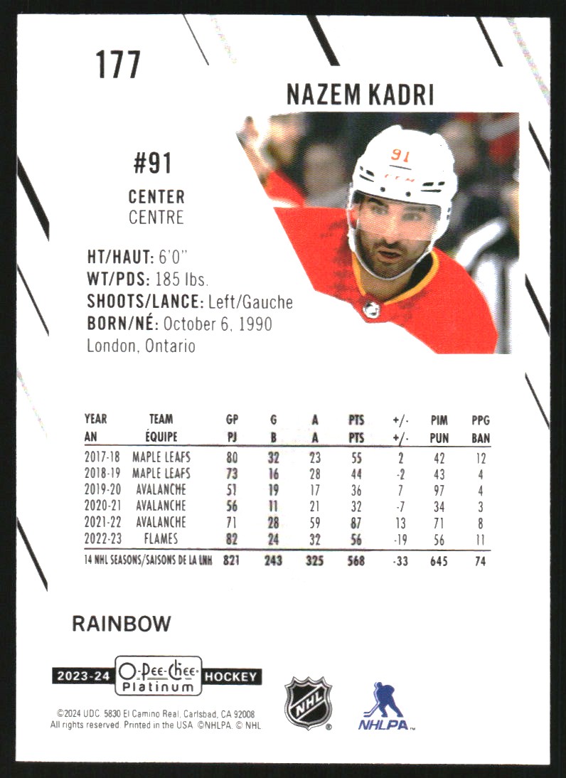 2023-24 O-Pee-Chee Platinum Rainbow #177 Nazem Kadri