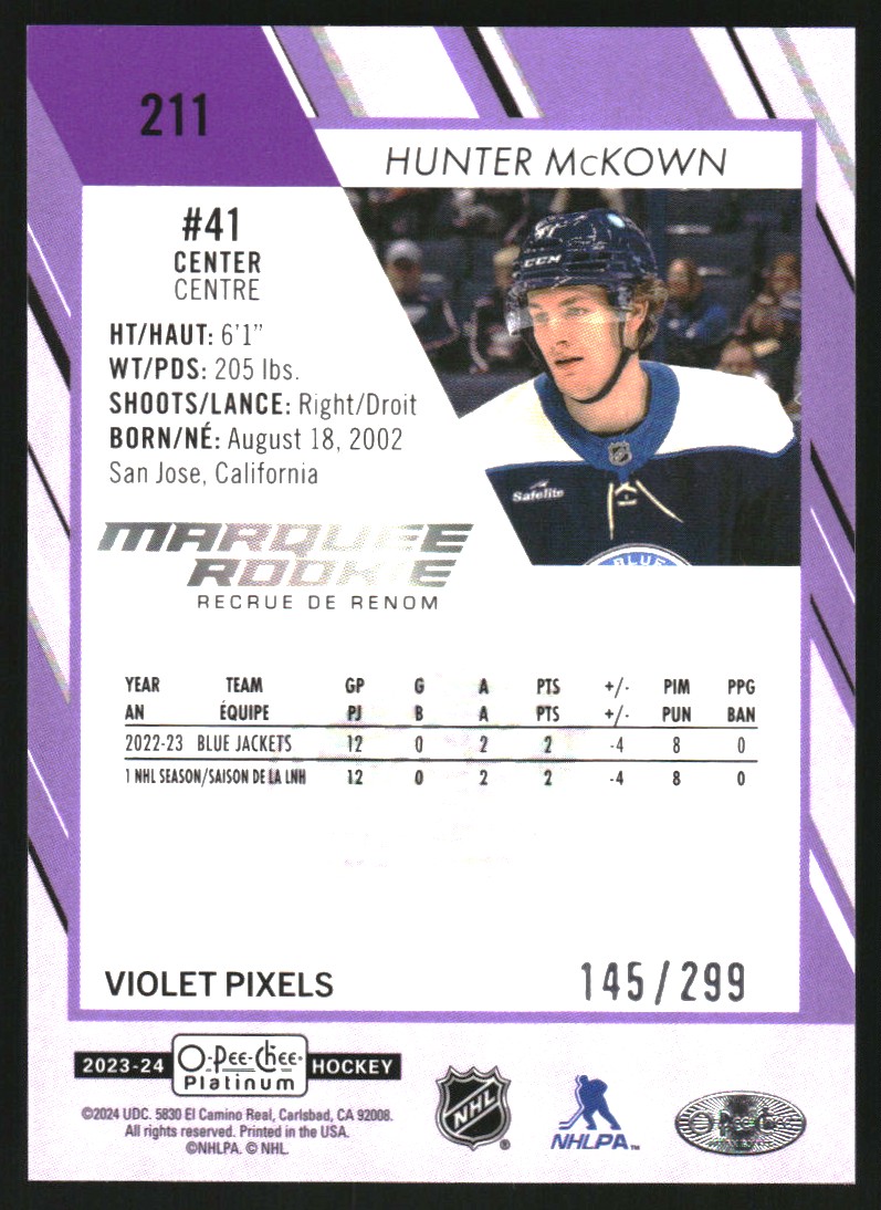 2023-24 O-Pee-Chee Platinum Violet Pixels #211 Hunter McKown
