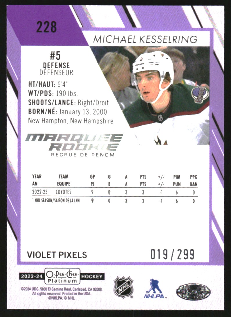 2023-24 O-Pee-Chee Platinum Violet Pixels #228 Michael Kesselring