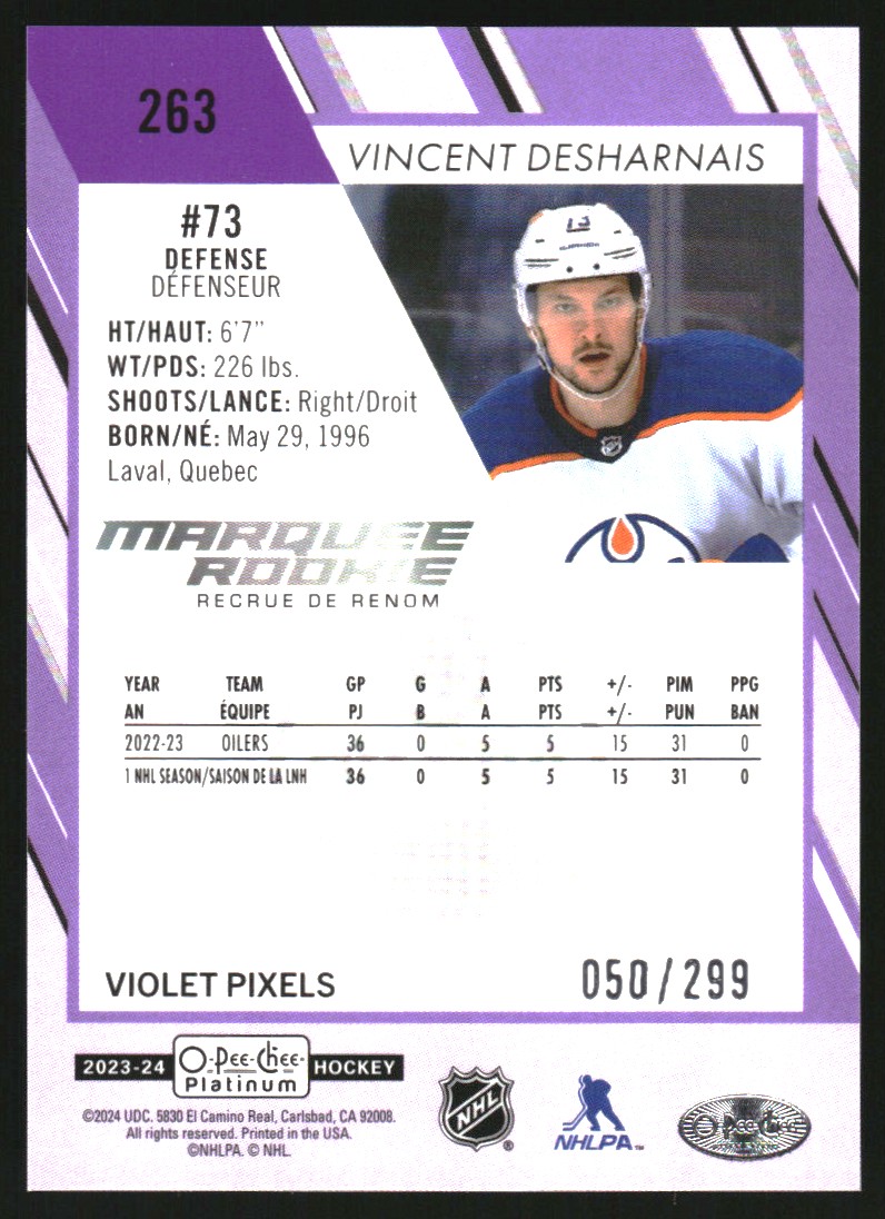 2023-24 O-Pee-Chee Platinum Violet Pixels #263 Vincent Desharnais
