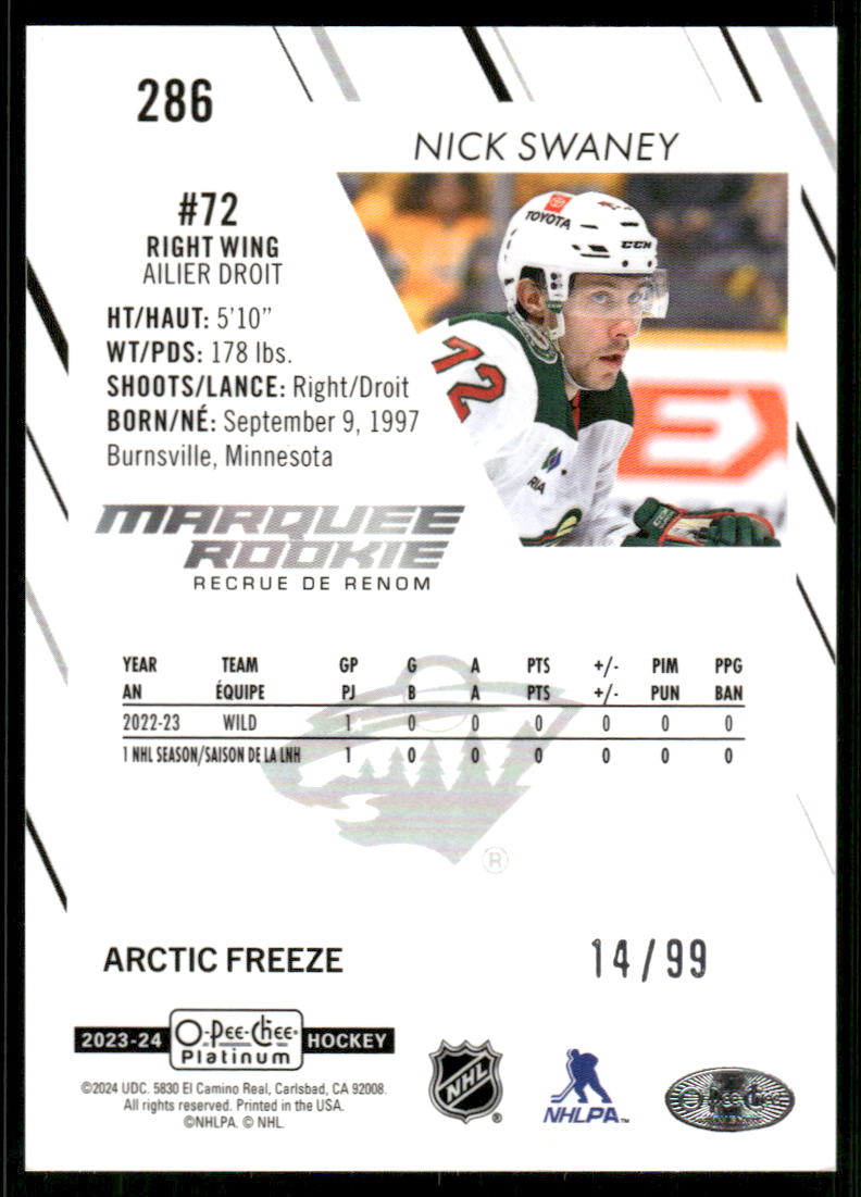 2023-24 O-Pee-Chee Platinum Arctic Freeze #286 Nick Swaney back image