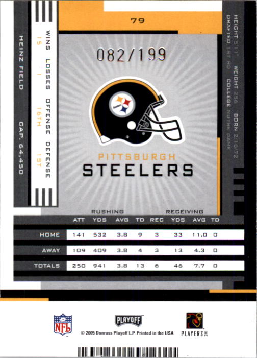 2005 Playoff Contenders Playoff Ticket #79 Jerome Bettis back image