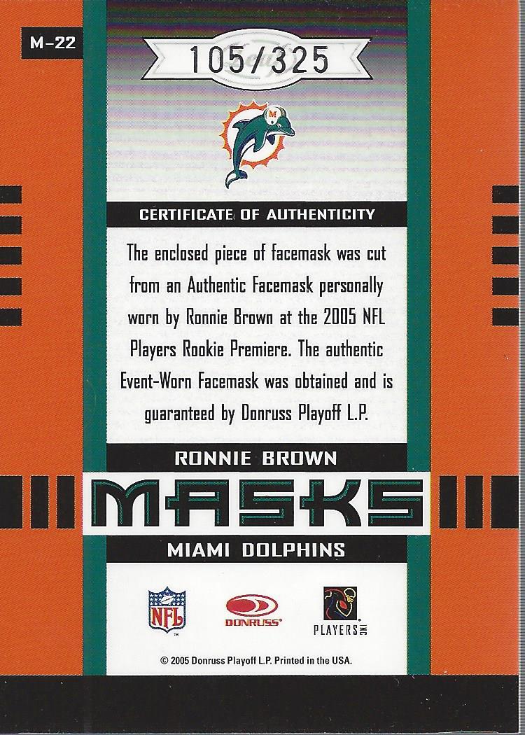 2005 Leaf Rookies and Stars Masks #M22 Ronnie Brown back image