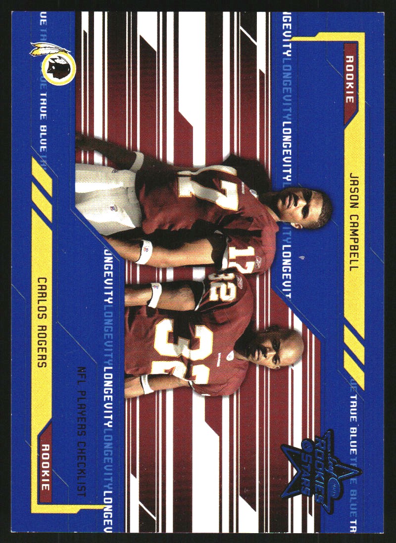 2005 Leaf Rookies and Stars Longevity True Blue Parallel #100 Carlos Rogers CL/Jason Campbell