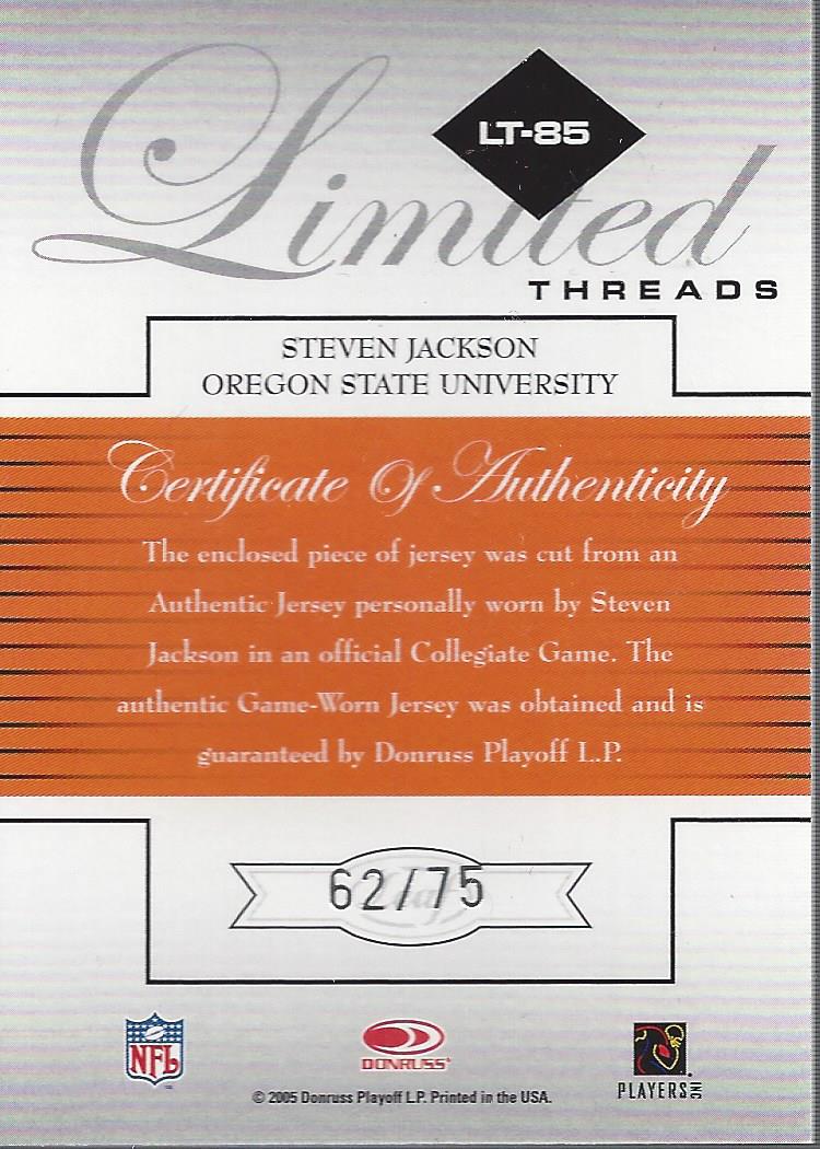 2005 Leaf Limited Threads #LT85 Steven Jackson Ore.St. back image