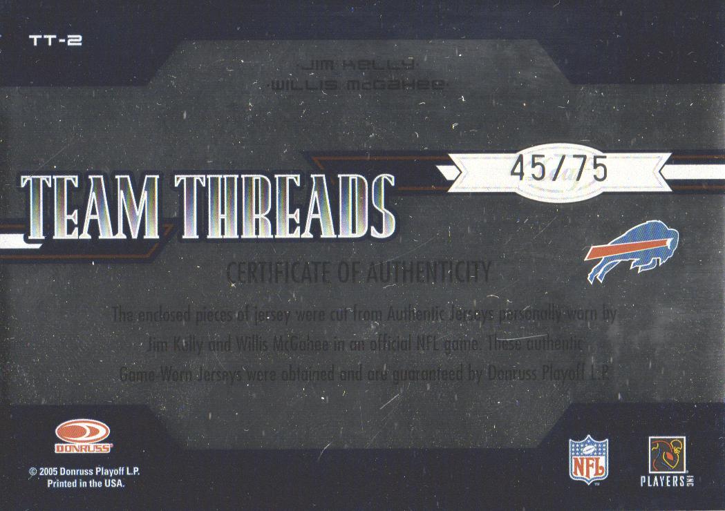 2005 Leaf Limited Team Threads Dual #TT2 Jim Kelly/Willis McGahee back image