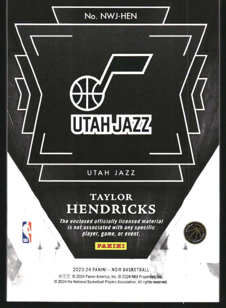 2023-24 Panini Noir New Wave Jerseys Prime #29 Taylor Hendricks Jersey /25