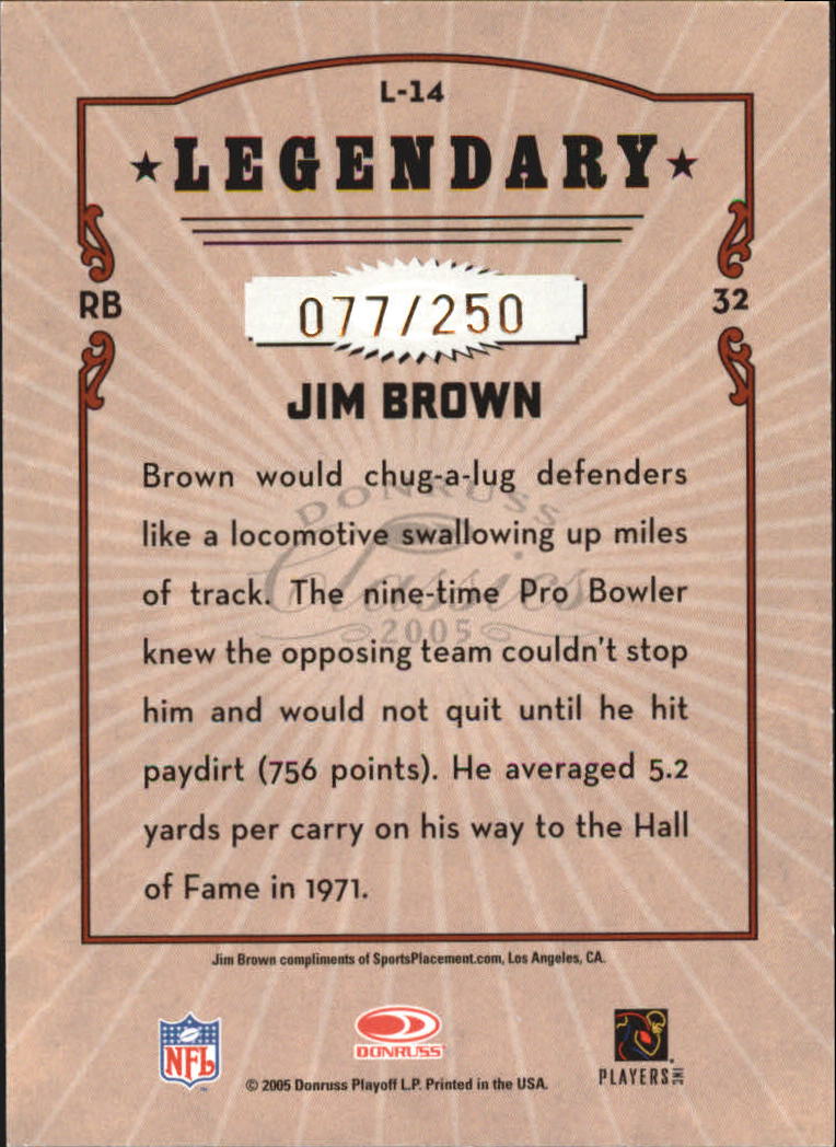 2005 Donruss Classics Legendary Players Gold #14 Jim Brown back image