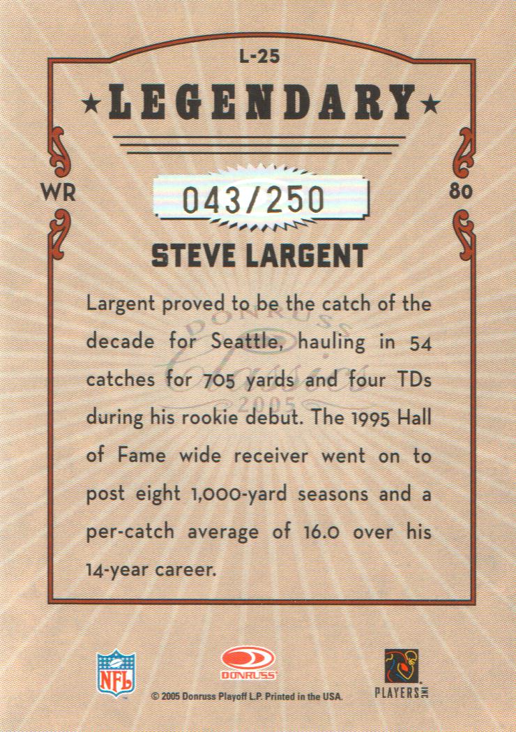 2005 Donruss Classics Legendary Players Gold #25 Steve Largent back image