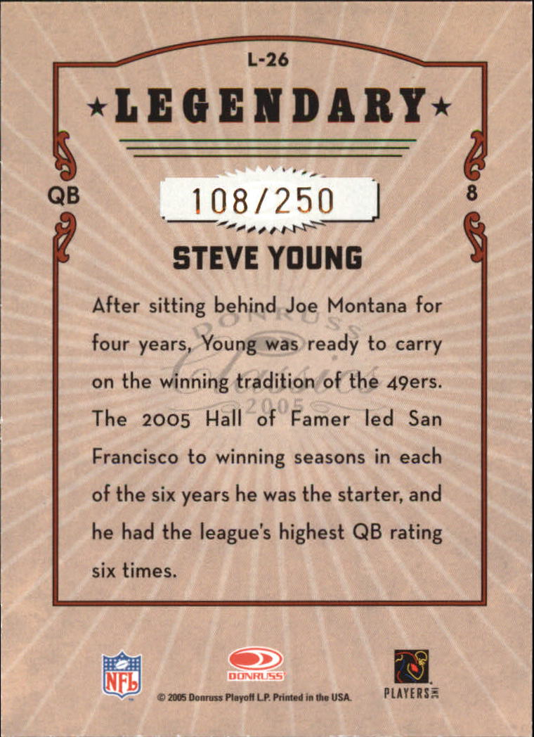 2005 Donruss Classics Legendary Players Gold #26 Steve Young back image